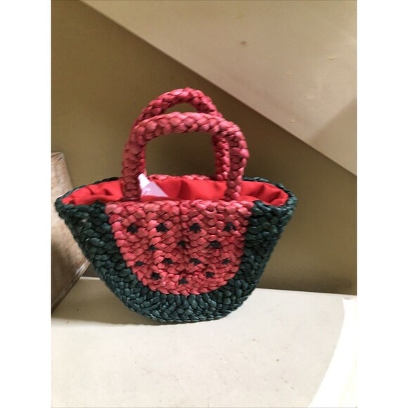 NWT Topshop Watermelon Shoulder Straw Purse Bag Summer Beach - Picture 2 of 7